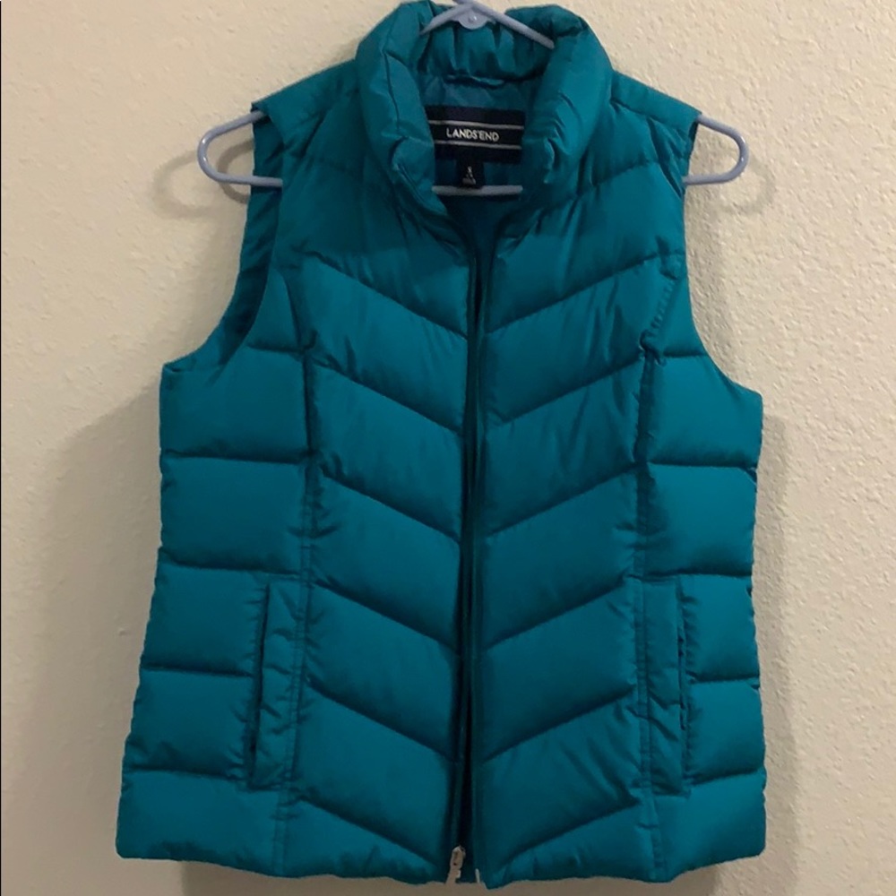 LandsEnd teal green down puffer vest